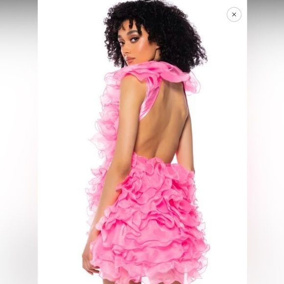 Pink Ruffled Mini Dress size small - Picture 2 of 4